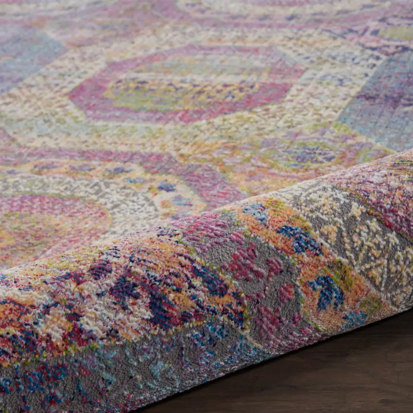 Blue Red and Orange Geometric Distressed Non Skid Area Rug Photo 6