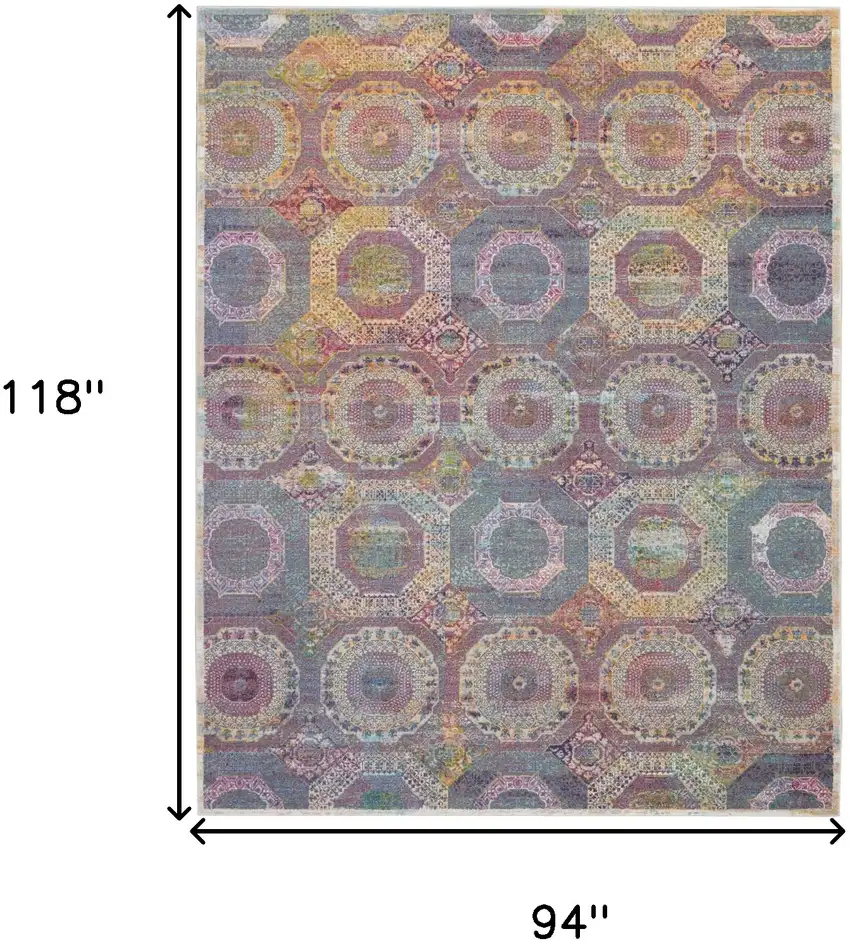 Blue Red and Orange Geometric Distressed Non Skid Area Rug Photo 3