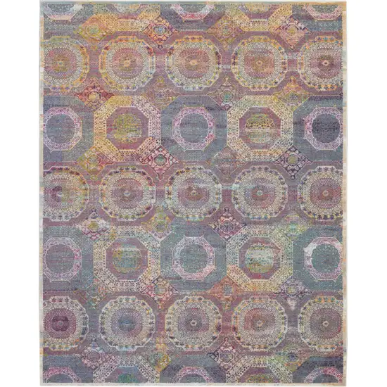 Blue Red and Orange Geometric Distressed Non Skid Area Rug Photo 1