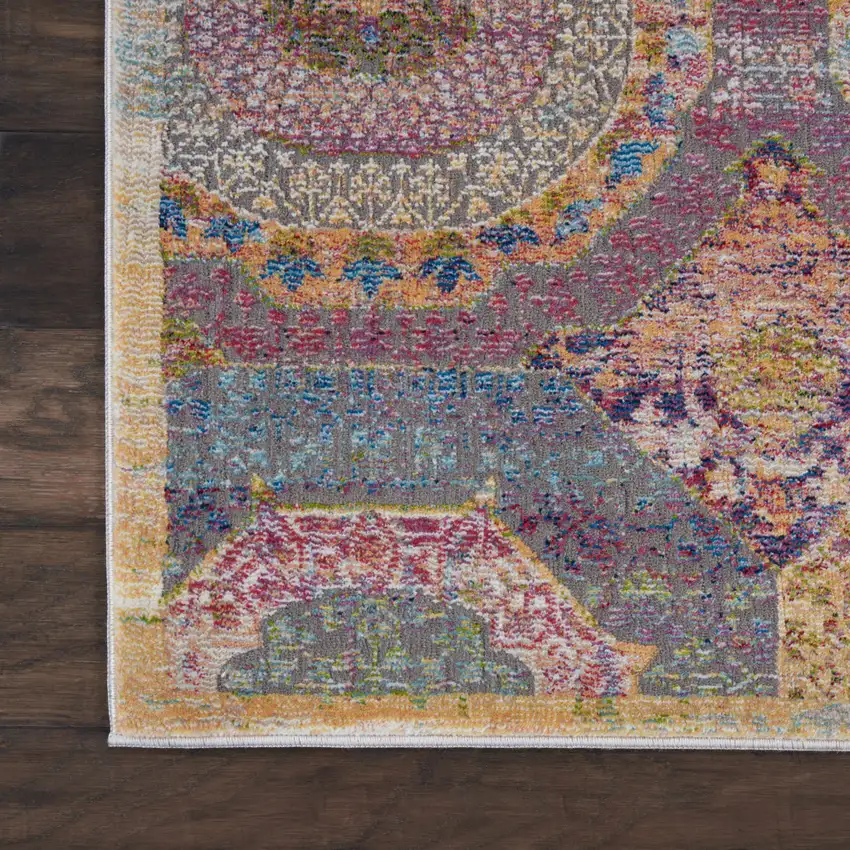 Blue Red and Orange Geometric Distressed Non Skid Area Rug Photo 6