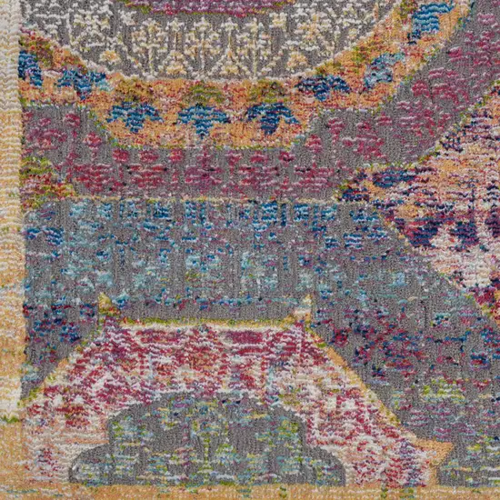 Blue Red and Orange Geometric Distressed Non Skid Area Rug Photo 7