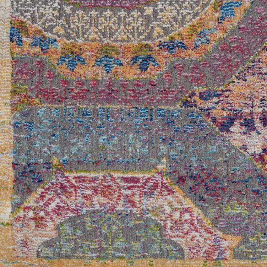 Blue Red and Orange Geometric Distressed Non Skid Area Rug Photo 7