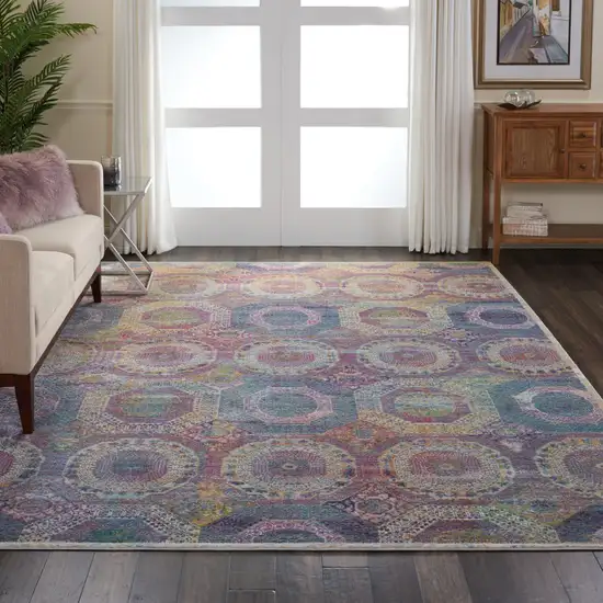 Blue Red and Orange Geometric Distressed Non Skid Area Rug Photo 4