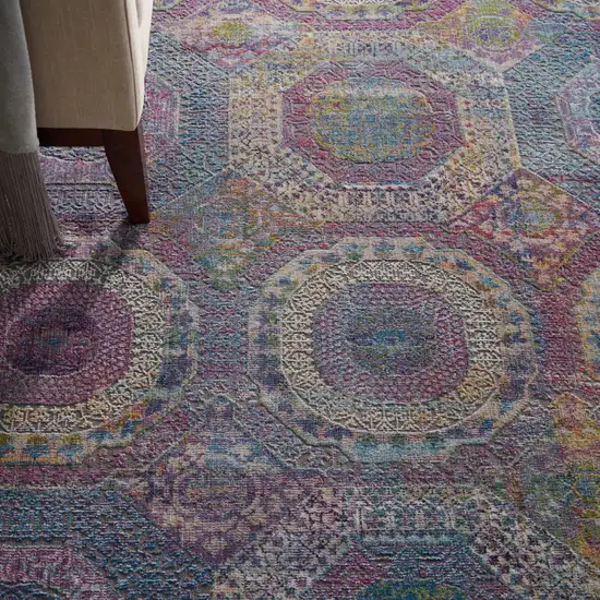 Blue Red and Orange Geometric Distressed Non Skid Area Rug Photo 9