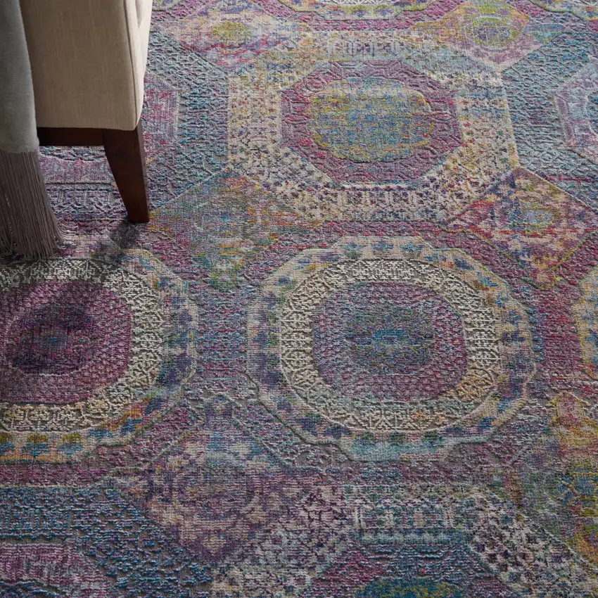 Blue Red and Orange Geometric Distressed Non Skid Area Rug Photo 9