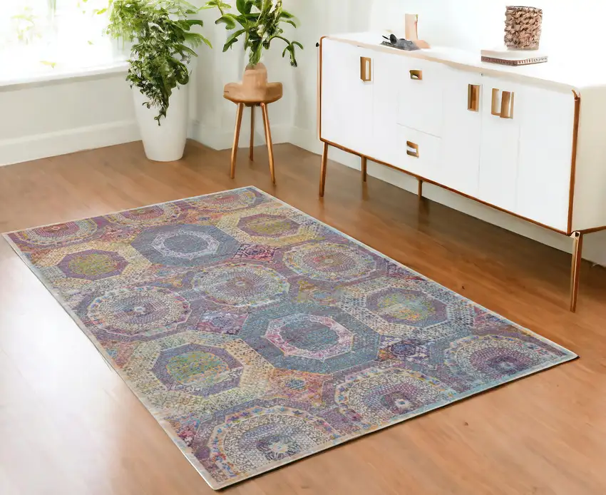 Blue Red and Orange Geometric Non Skid Area Rug Photo 1