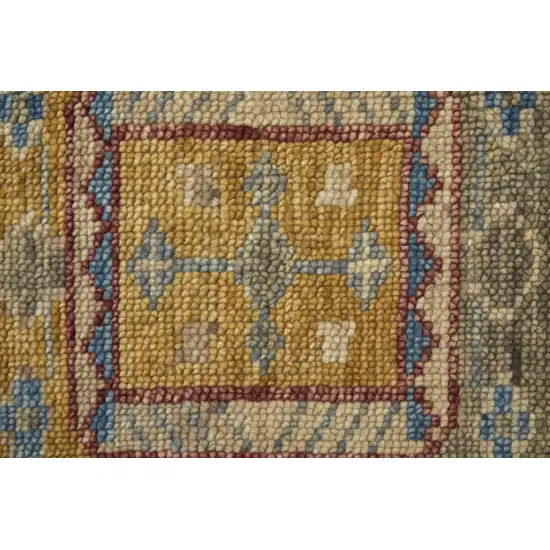 Blue Red and Yellow Wool Geometric Hand Knotted Area Rug With Fringe Photo 7