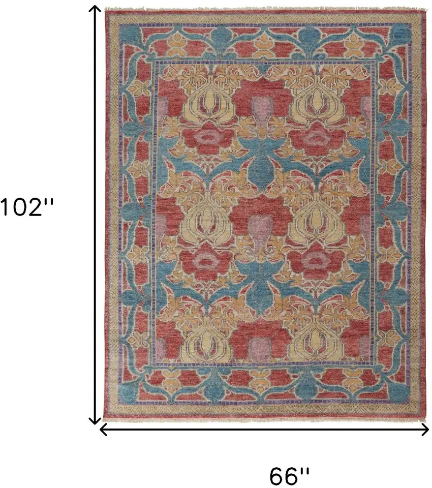 Blue Red and Yellow Wool Oriental Hand Knotted Area Rug Photo 3