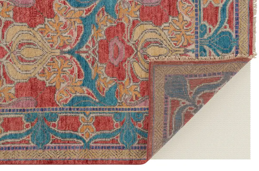 Blue Red and Yellow Wool Oriental Hand Knotted Area Rug Photo 8