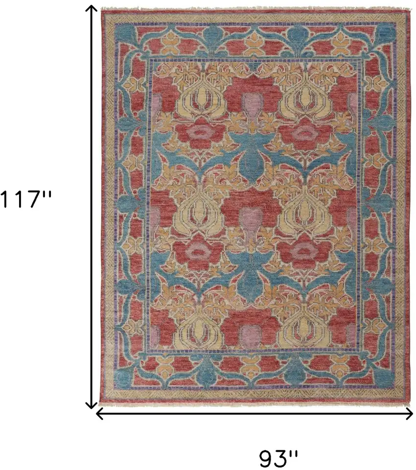 Blue Red and Yellow Wool Oriental Hand Knotted Area Rug Photo 3