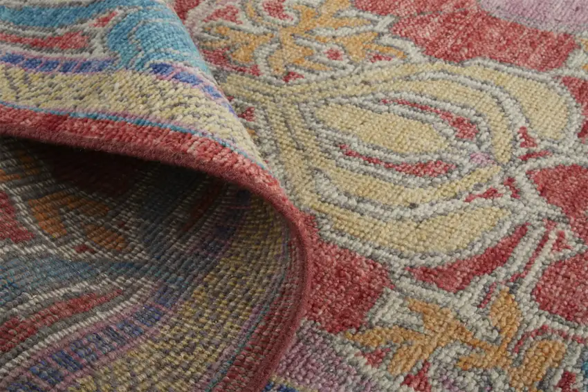 Blue Red and Yellow Wool Oriental Hand Knotted Area Rug Photo 7