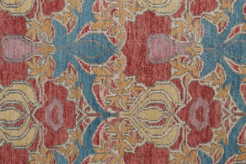 Blue Red and Yellow Wool Oriental Hand Knotted Area Rug Photo 6