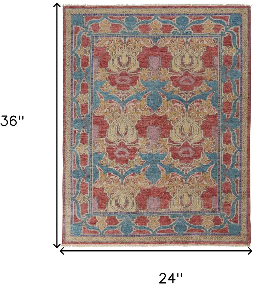 Blue Red and Yellow Wool Oriental Hand Knotted Area Rug Photo 9