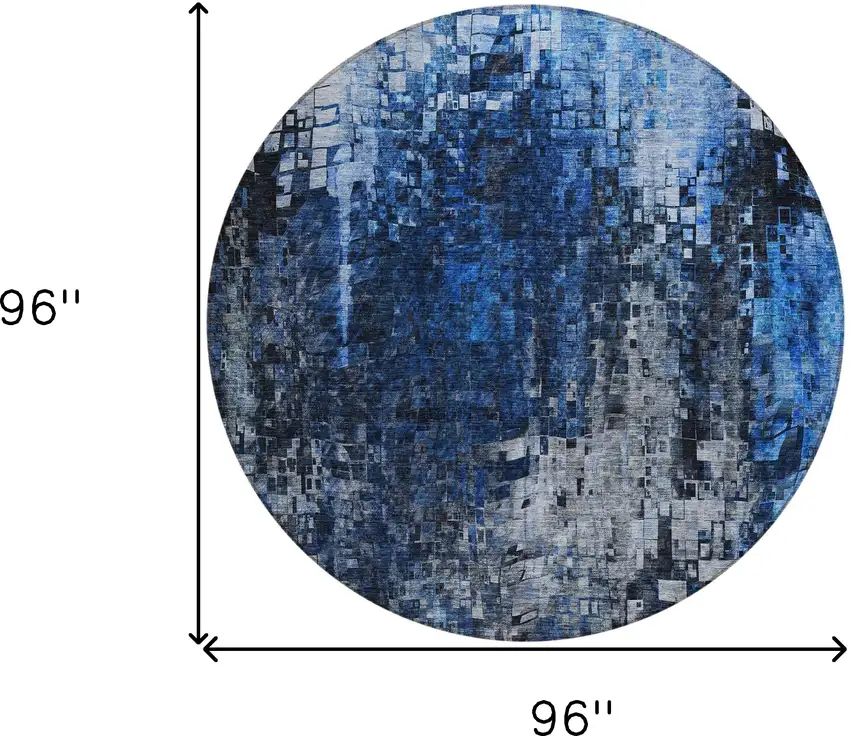 Blue Round Abstract Washable Non Skid Indoor Outdoor Area Rug Photo 3