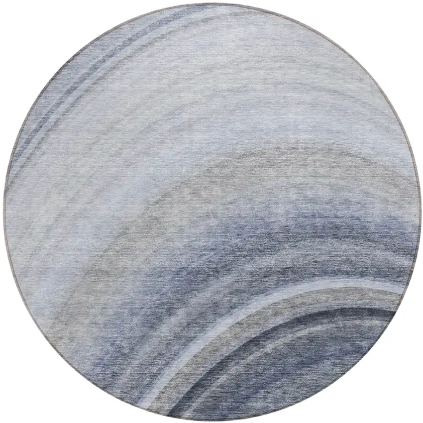 Blue Round Abstract Washable Non Skid Indoor Outdoor Area Rug Photo 2