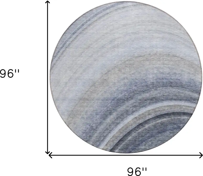 Blue Round Abstract Washable Non Skid Indoor Outdoor Area Rug Photo 3