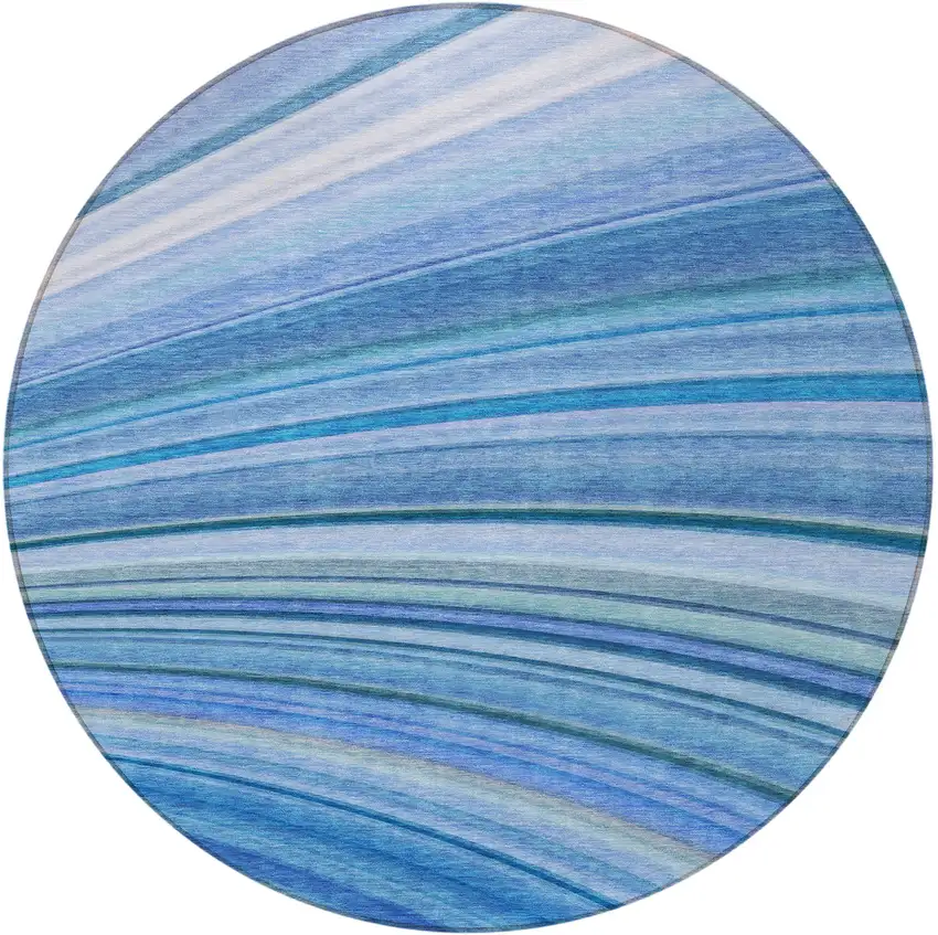 Blue Round Abstract Washable Non Skid Indoor Outdoor Area Rug Photo 6