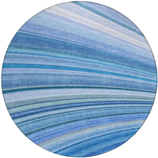 Blue Round Abstract Washable Non Skid Indoor Outdoor Area Rug Photo 2