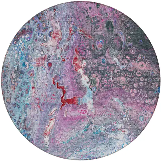 Blue Round Abstract Washable Non Skid Indoor Outdoor Area Rug Photo 2