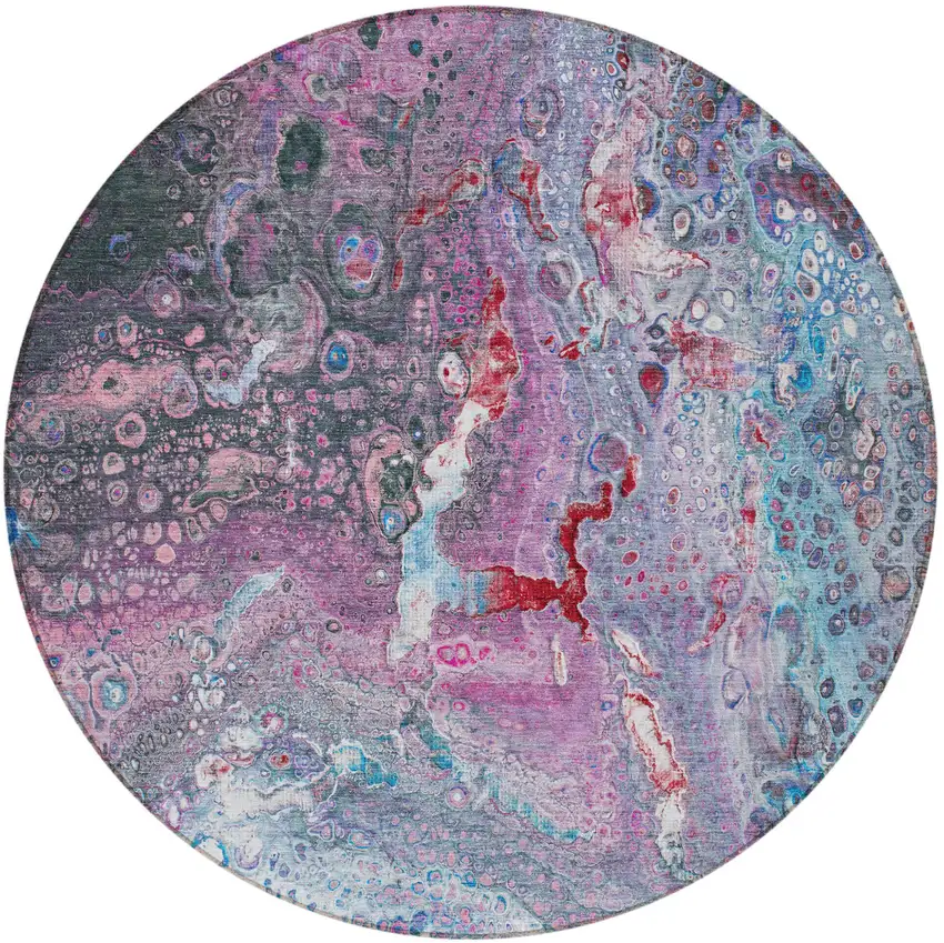 Blue Round Abstract Washable Non Skid Indoor Outdoor Area Rug Photo 5