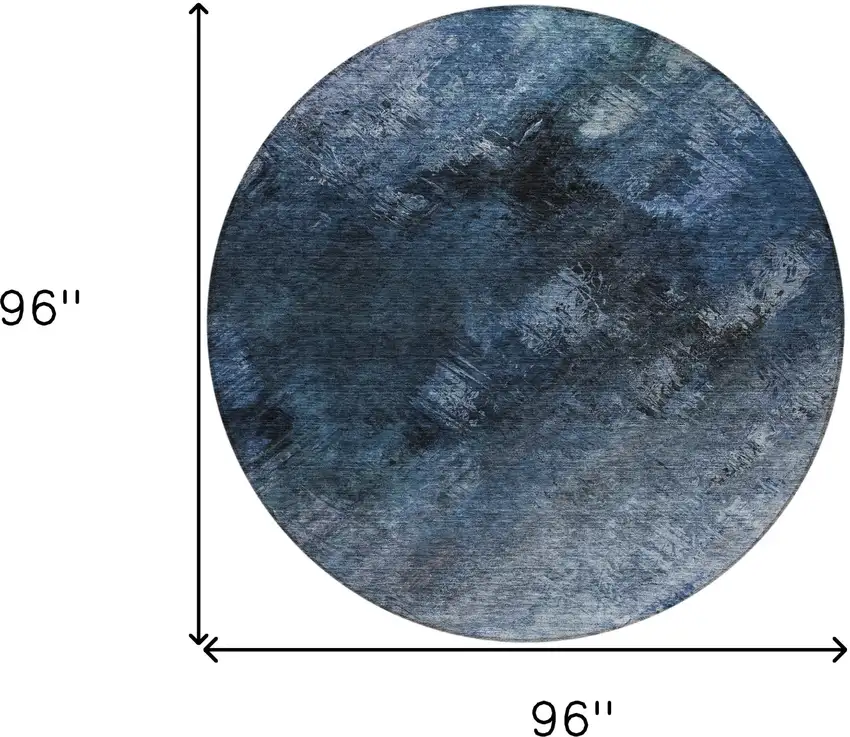 Blue Round Abstract Washable Non Skid Indoor Outdoor Area Rug Photo 3
