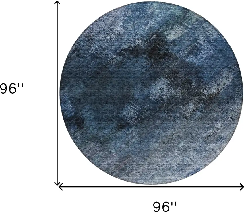 Blue Round Abstract Washable Non Skid Indoor Outdoor Area Rug Photo 3