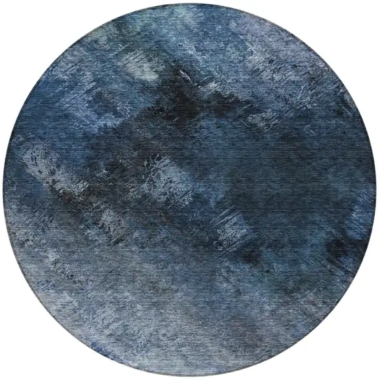 Blue Round Abstract Washable Non Skid Indoor Outdoor Area Rug Photo 5