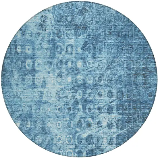 Blue Round Ikat Washable Non Skid Indoor Outdoor Area Rug Photo 2