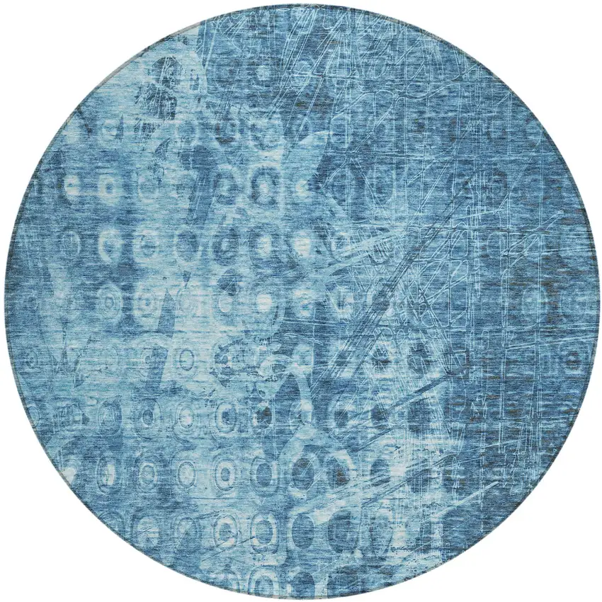 Blue Round Ikat Washable Non Skid Indoor Outdoor Area Rug Photo 2