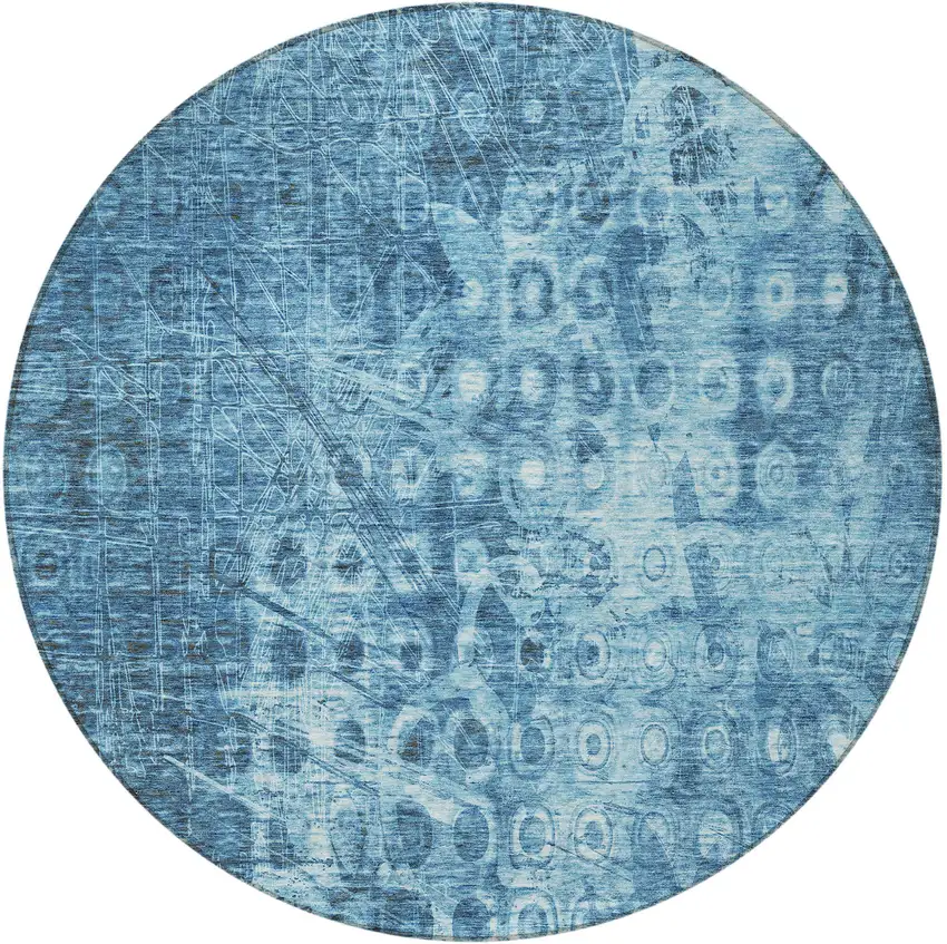 Blue Round Ikat Washable Non Skid Indoor Outdoor Area Rug Photo 5