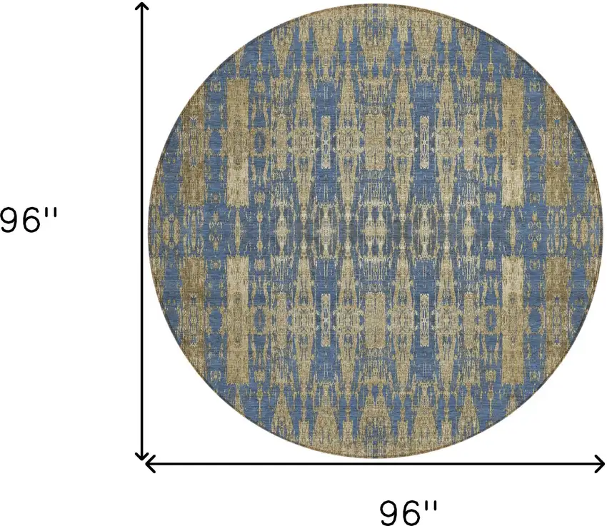 Blue Round Moroccan Washable Non Skid Indoor Outdoor Area Rug Photo 3