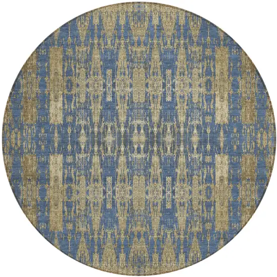 Blue Round Moroccan Washable Non Skid Indoor Outdoor Area Rug Photo 2