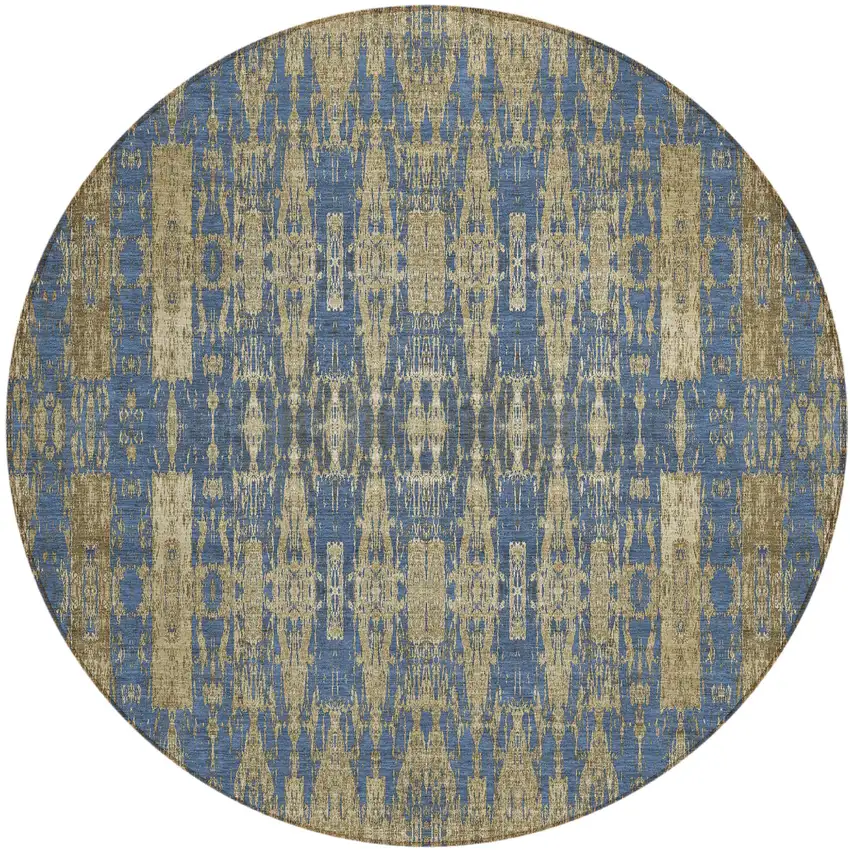 Blue Round Moroccan Washable Non Skid Indoor Outdoor Area Rug Photo 2