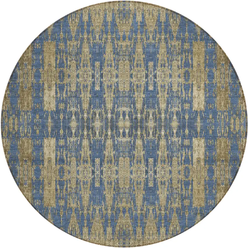 Blue Round Moroccan Washable Non Skid Indoor Outdoor Area Rug Photo 2