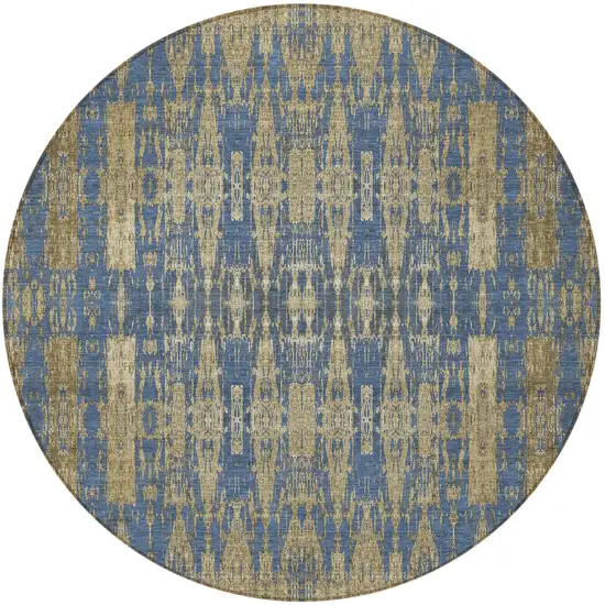 Blue Round Moroccan Washable Non Skid Indoor Outdoor Area Rug Photo 4