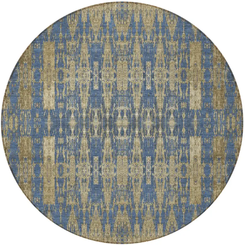 Blue Round Moroccan Washable Non Skid Indoor Outdoor Area Rug Photo 4