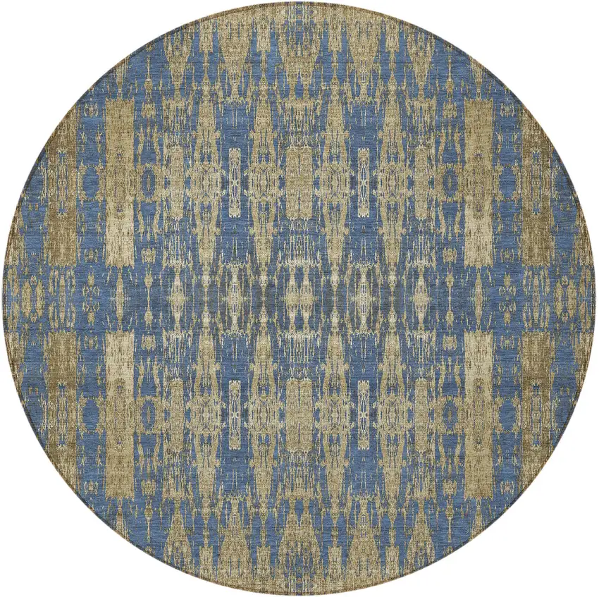 Blue Round Moroccan Washable Non Skid Indoor Outdoor Area Rug Photo 4