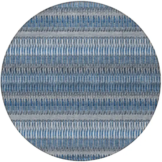 Blue Round Striped Washable Non Skid Indoor Outdoor Area Rug Photo 5