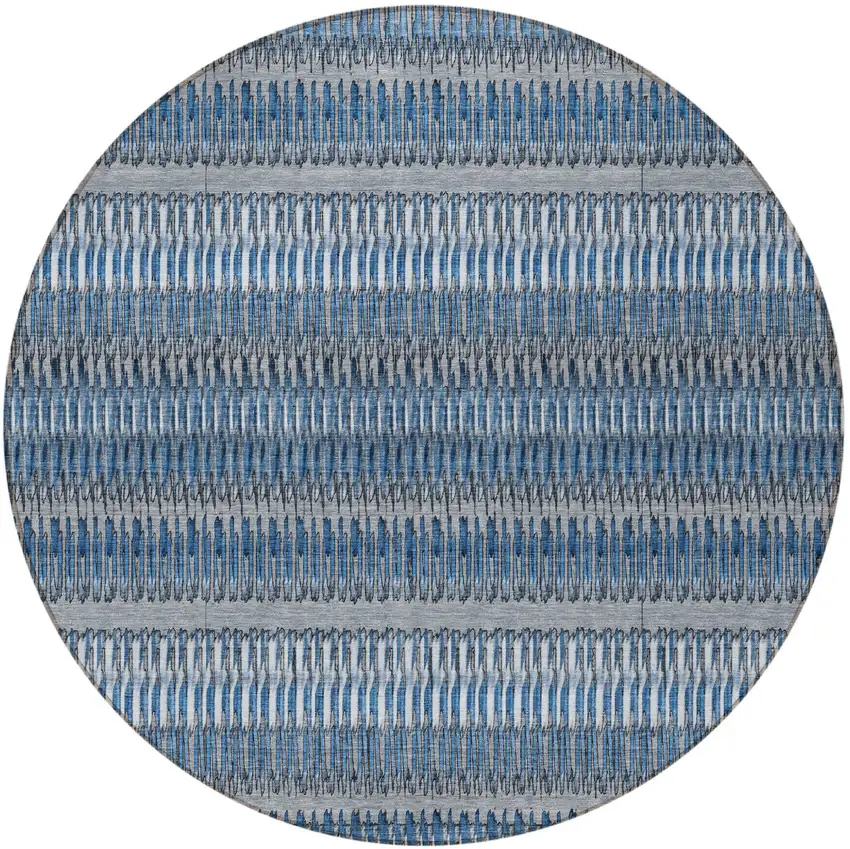 Blue Round Striped Washable Non Skid Indoor Outdoor Area Rug Photo 5