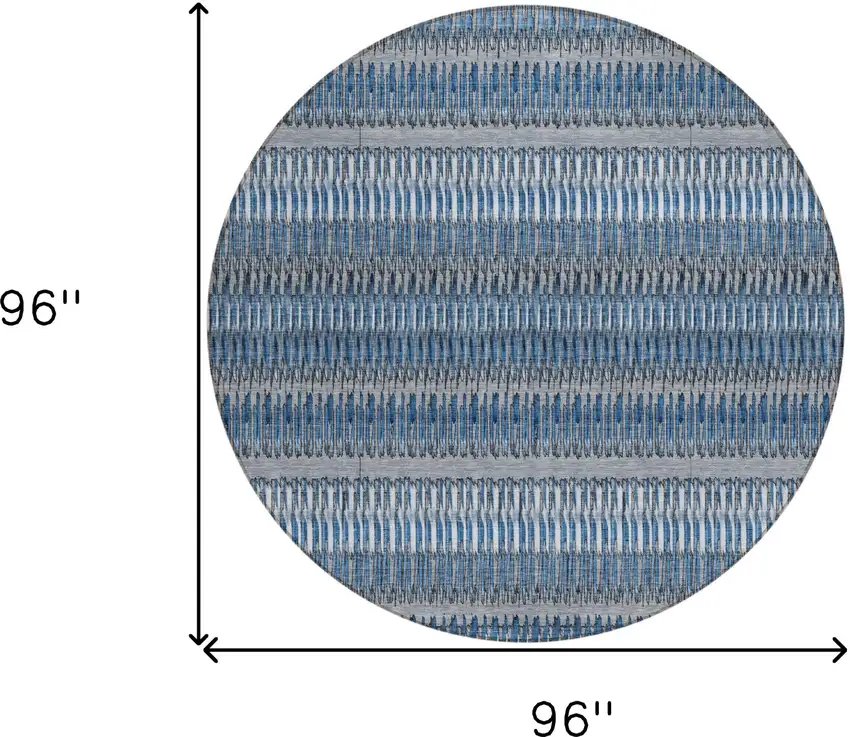 Blue Round Striped Washable Non Skid Indoor Outdoor Area Rug Photo 3