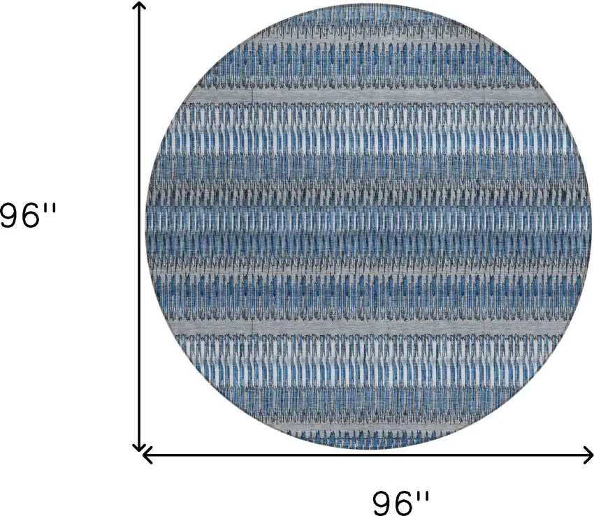 Blue Round Striped Washable Non Skid Indoor Outdoor Area Rug Photo 3