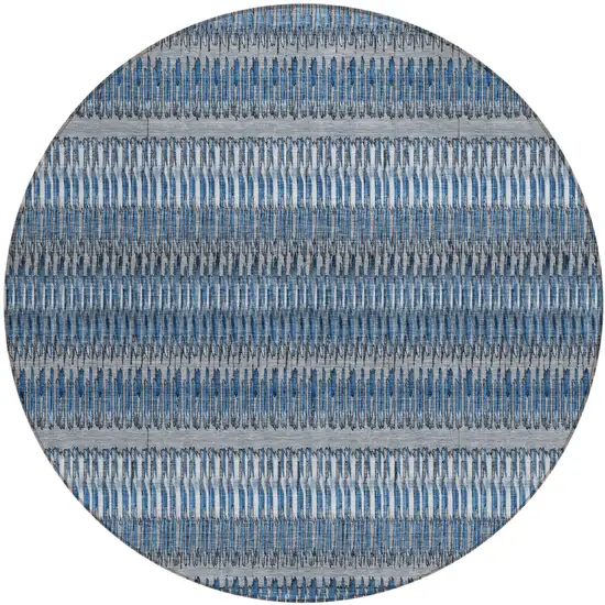 Blue Round Striped Washable Non Skid Indoor Outdoor Area Rug Photo 2