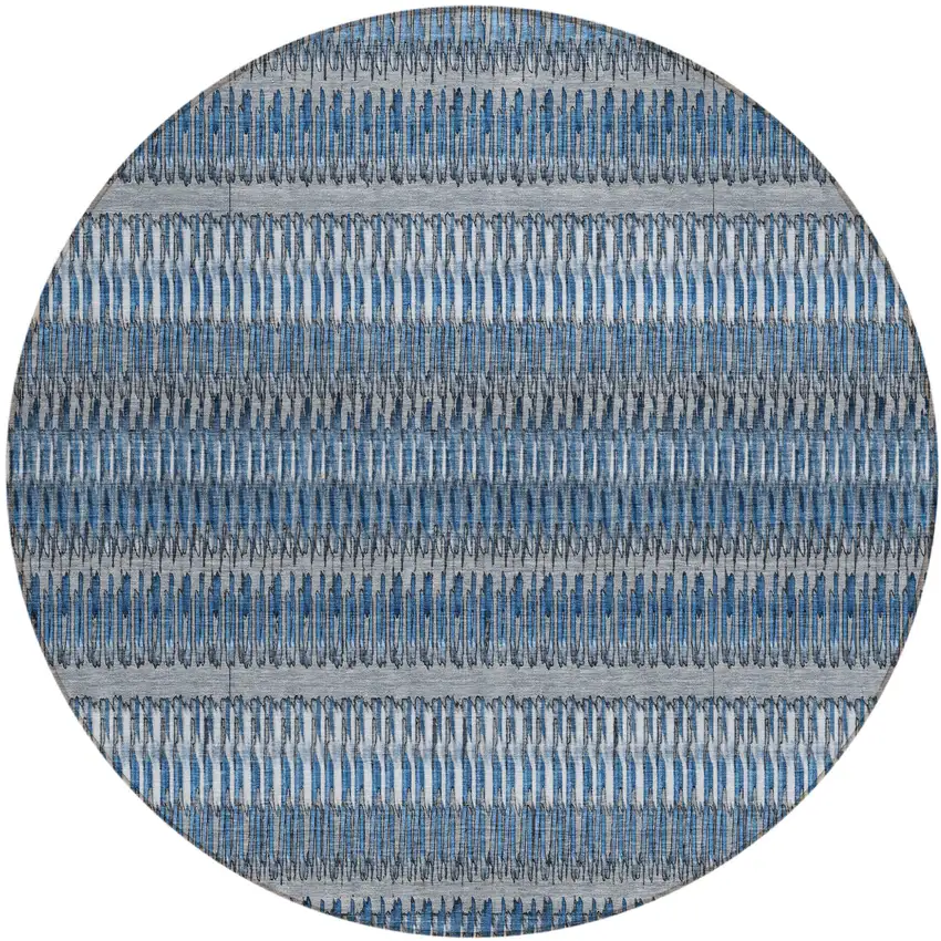 Blue Round Striped Washable Non Skid Indoor Outdoor Area Rug Photo 2