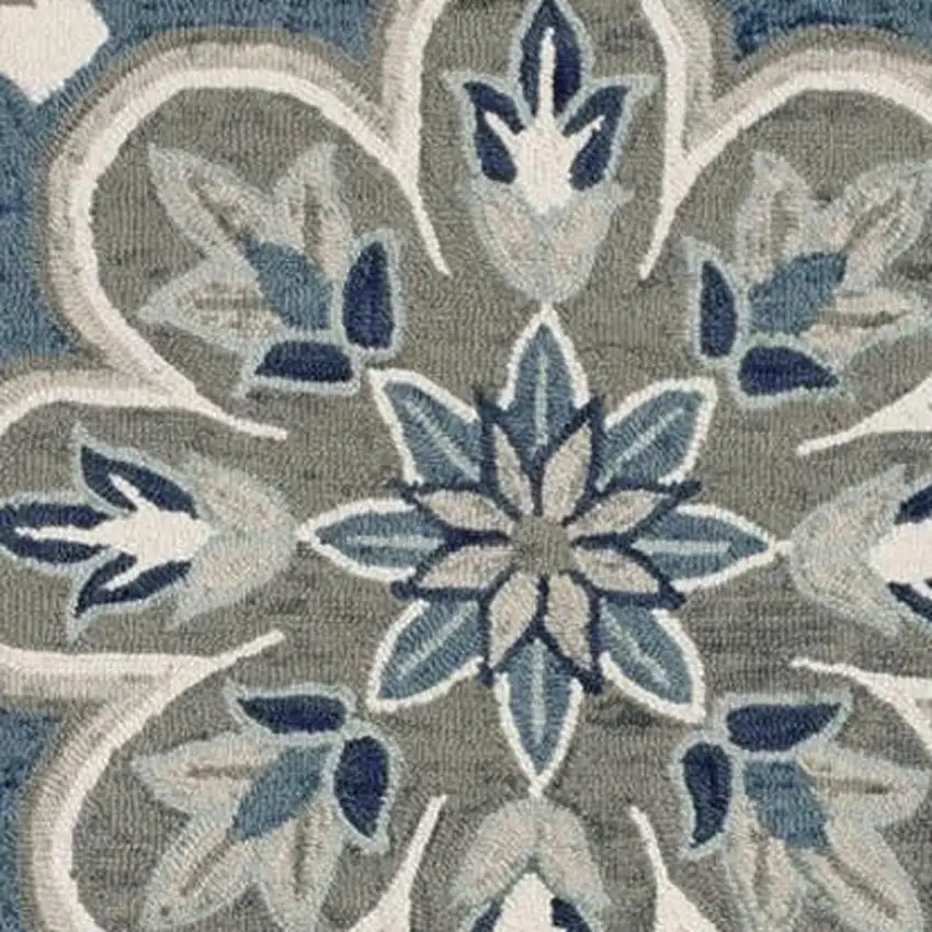 Blue Round Wool Floral Hand Tufted Area Rug Photo 3