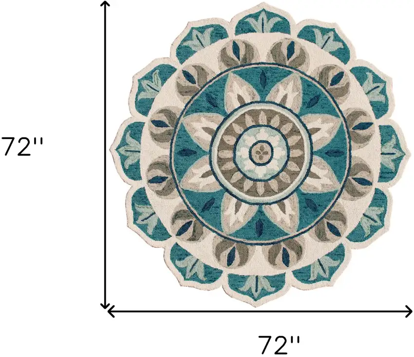 Blue Round Wool Floral Hand Tufted Area Rug Photo 9