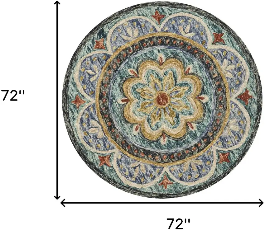 Blue Round Wool Floral Hand Tufted Area Rug Photo 9