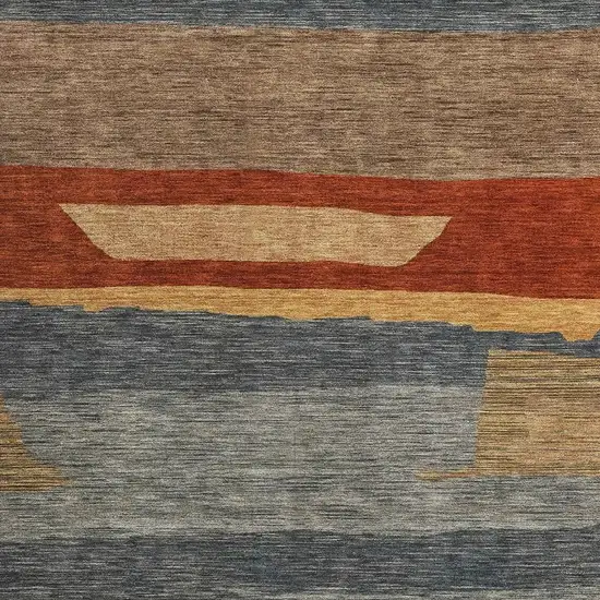 Blue Rust And Gold Striped Washable Area Rug With UV Protection Photo 2