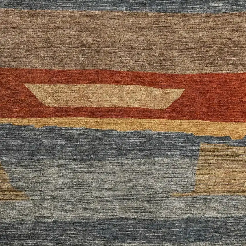 Blue Rust And Gold Striped Washable Area Rug With UV Protection Photo 2