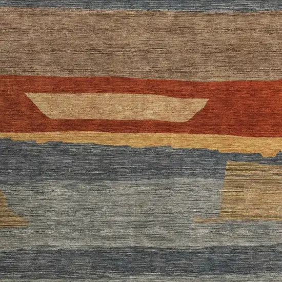 Blue Rust And Gold Striped Washable Area Rug With UV Protection Photo 2