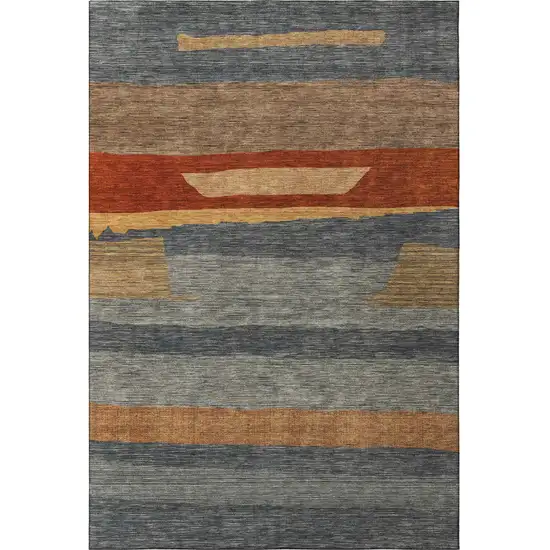 Blue Rust And Gold Striped Washable Area Rug With UV Protection Photo 3
